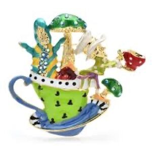 Whimsical Mad Hatter Tea Party Enamel Teacup Brooch